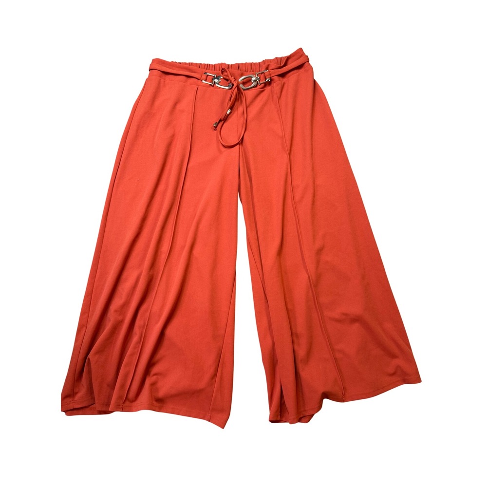 Ashley Stewart Wide Leg Pants Womens 26/28 Orange NWT Metal Buckle Detail